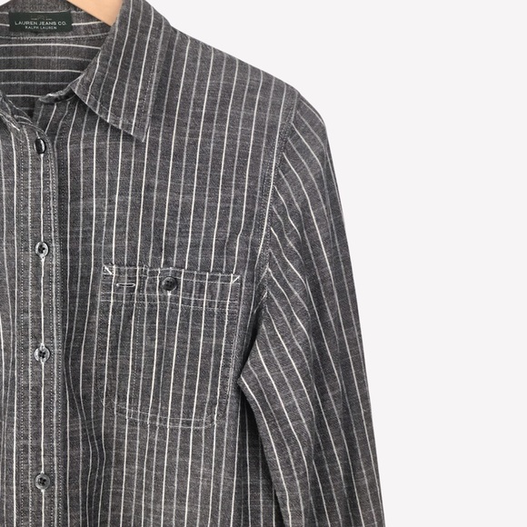 Lauren Jeans Co Gray Pin Stripe Button Down Shirt Size S/M - Picture 3 of 16
